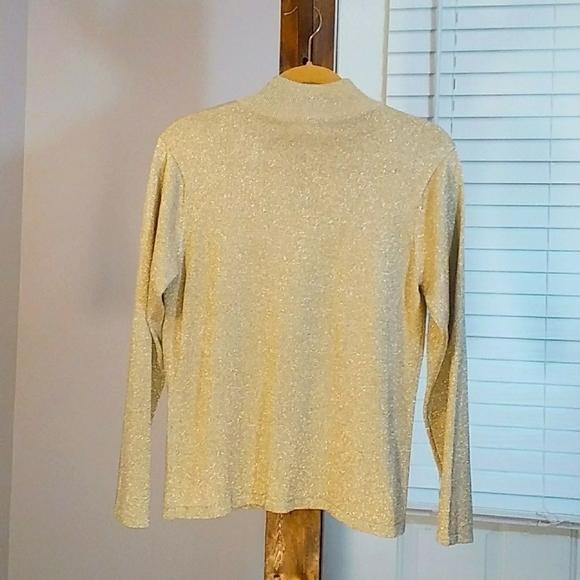 Talbots Silk Blend Pullover Knit Tan/Gold Heather Mock Neck Metallic Size M - Picture 2 of 12